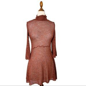 Mark and Estel Sheer Open Knit Cowl Neck Tunic Brick & Black Size XS Bell Sleeve